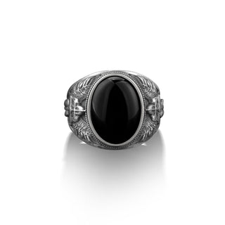 The commander of the army of God St Michael the archangel signet ring with black onyx gemstone, 925 sterling silver man ring, Christian ring