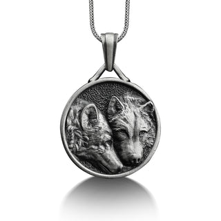 Wolf Family Personalized Necklace, 925 Sterling Silver Engraved Necklace, Animal Necklace, Wolf Jewelry, Customizable Necklace, Family Gift