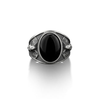 Elephant head silver mens ring, Black onyx silver signet man ring, African elephant men ring, Elephant onyx men ring, Wedding gift onyx ring