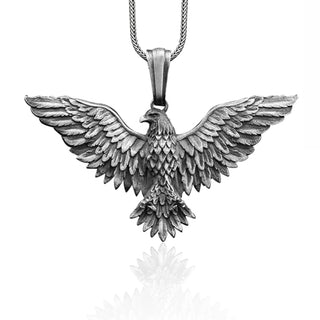 Sterling Silver American Winged Eagle Handmade Necklace, Winged Eagle Men Necklace, American Eagle Pendant, Silver Animal  Gift Men Jewelry