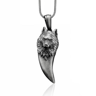 Nordic Wolf Tooth Handmade Sterling Silver Men Charm Necklace, Scandinavian Wolf Men Jewelry, Viking Wolf Pendant, Norse Mythology Necklace