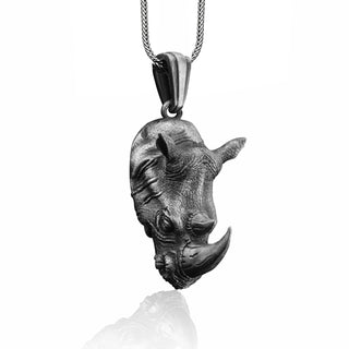 Sterling Silver Handmade Rhino Head Charm Necklace , African Big Five Silver Silver Jewelry, Mens Gift Necklace, Jewelry For Mens, Pendant