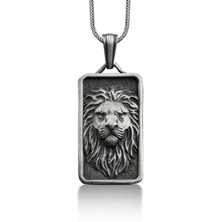 Lion headed pendant necklace for men in silver, Personalized animal necklace for best friend, Leo zodiac sign necklace