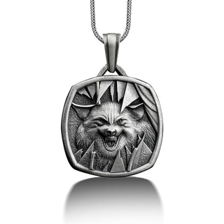 Sterling Silver Engraved Wolf Necklace, Silver Gothic Animal Necklace, Personalized Wolf Men's Necklace, Animal Necklace, Best Friend Gift