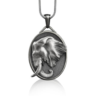 Handmade elephant pendant necklace in silver, Personalized animal necklace for nature lover, Engraved necklace for mama