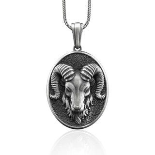 Aries Ram Handmade Sterling Silver Men Charm Necklace, Aries Zodiac Sign Jewelry, Aries Ram Men Pendant, Horoscope Necklace, Animal Necklace