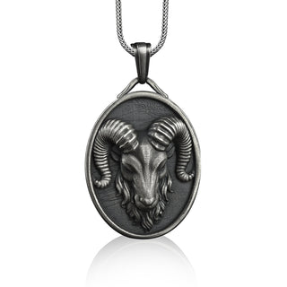 Handmade ram head pendant necklace in silver, Personalized animal necklace for dad, Aries zodiac sign necklace, Dad gift