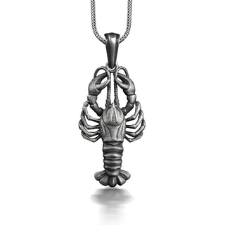 Lobster silver pendant necklace for men, Crawfish nautical necklace for boyfriend, Beach mens necklace for best friend