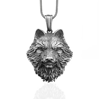 Angry wolf head necklace for men in sterling silver, Scandinavian fenrir pendant, Viking silver gift jewelry, Wolf pendant, Wolf men gifts