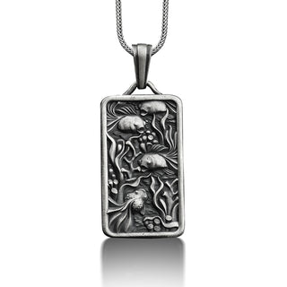 Engraved japanese fish pendant necklace in silver, Personalized animal neckalce for family, Handmade spiritual necklace