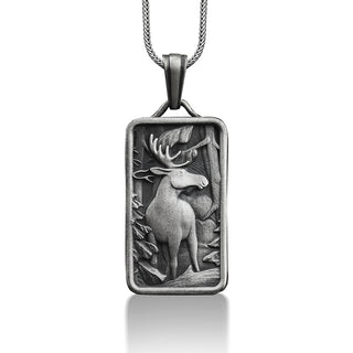 Deer pendant necklace for men in sterling silver, Personalized animal necklace for best friend, Healing necklace for him