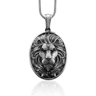 Lion Handmade Sterling Silver Men Charm Necklace, Leo Zodiac Sign Silver Men Jewelry, Maned Lion Silver Pendant, Leo Charm, Animal Necklace