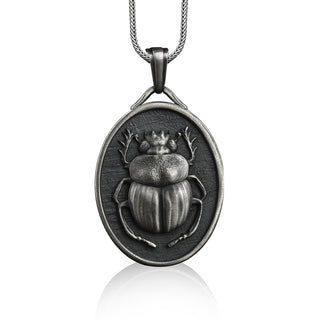 Egyptian scarab sterling silver pendant necklace, Personalized animal jewelry for mythology lover, Best friend necklace