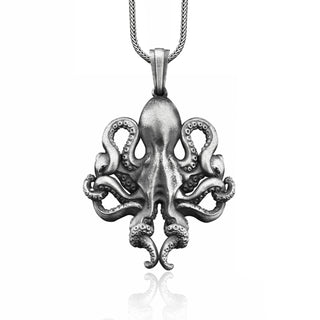 Octopus Handmade Sterling Silver Men Charm Necklace, Octopus Silver Men Jewelry, Sea Animal Necklace, Octopus Pendant, Memorial Silver Gift