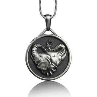 Sterling Silver Elephant Medallion Necklace, Silver Animal Necklace, Personalized Necklace, Engraved Elephant Charm Necklace, Family Gift