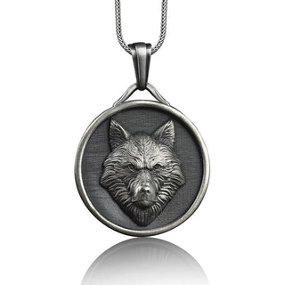 Viking Wolf Handmade Sterling Silver Men Charm Necklace, Norse Mythology Wolf Head Jewelry, Nordic Wolf Fenrir Pendant, Viking Charm Jewelry