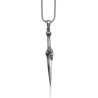 Medieval sword mens necklace in sterling silver, Oxidized strength necklace for boyfriend, Cool male necklace for dad