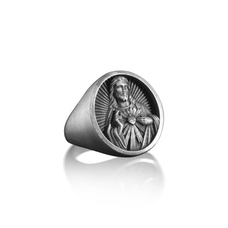 925k Sterling Silver 3D Jesus Ring, Engraved Jesus Christ Ring, Religious Statement Ring, Oxidized Silver Catholic Ring, Christian Ring