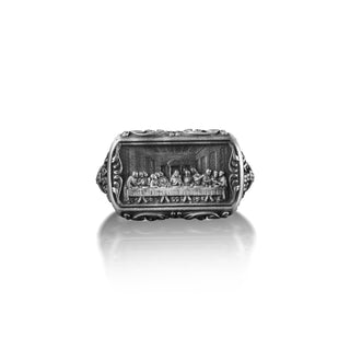 The Last Supper Signet Ring for Men in Sterling Silver , Jesus Christ Leonardo Pattern Silver Ring, Christian Jewelry, Artistic Ring for Men