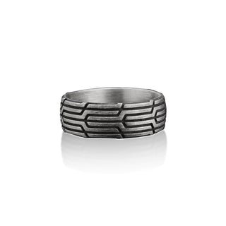 Elegant Handmade Sterling Silver Men Band Ring, Tyre Motifs Men Wedding Ring, Fashionable Wedding Band, Engagement Ring, Anniversary Ring
