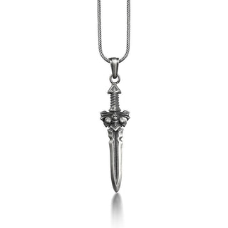 Sword pendant necklace in gothic style, Oxidized strength necklace for men, Unique mens silver necklace for boyfriend