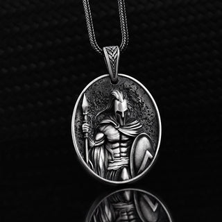 Silver Spartan Men Necklace, Warrior Mens Necklace, Spartan Shield Necklace, Leonidas Necklace, Mens Strong Silver Necklace, Men Silver Gift