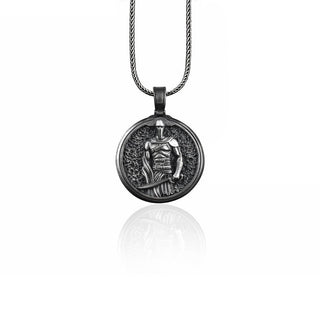 Spartan Mens Necklace, Silver Mens Warrior Pendant, Oxidized Men Necklace, Men 925K Silver Gift, Leonidas Men Necklace, Mens Silver Pendant