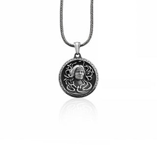 Gorgon medusa handmade pendant necklace in sterling silver, Greek myhology necklace for girlfriend, Engraved necklace