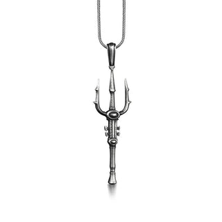 3D Trident Mens Pendant in Silver, Weapon of Poseidon Fantasy Necklace For Boyfriend, Greek Mythology Jewelry For Men, Trishul Pendant