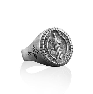 Saint Benedict Ring, Silver Saint Benedict Ring, Religious Rings, Christian Signet Ring, Silver Catholic Rings, St Benedict Ring, Men Gifts