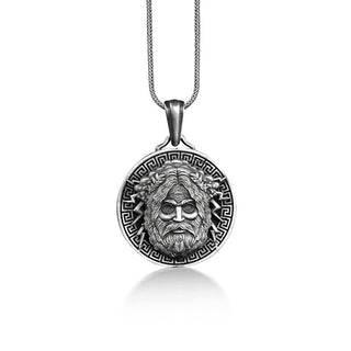 Zeus sky and lightning god pendant necklace for men in silver, Greek mythology necklace for boyfriend, Engraved necklace