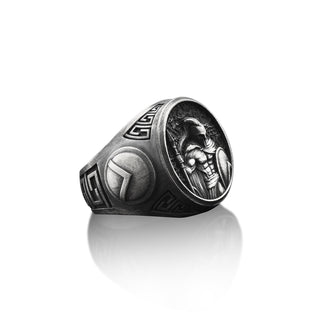 Silver Spartan Mens Ring, Spartan Shield Silver Man Ring, Greek Spartan Men Ring, Leonidas Silver Rings, Warrior Men Ring, Husband Gift Ring