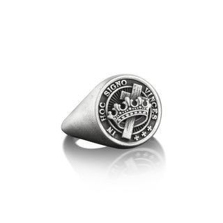 Cross Pinky Signet Ring in Silver, Knight Templar Christian Ring For Husband, Crusader Christian Ring For Boyfriend, Faith Ring For Dad