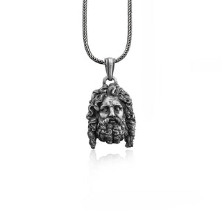 Silver Zeus Men's Necklace, God Zeus Oxidized Men Pendant, Greek God Silver Man Jewelry, Gorgon Mythology Necklace, Mythology Gift For Mens