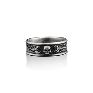 Skull and Scorpions Handmade Sterling Silver Men Band Ring, Fashionable Men Biker Ring, Stylish Stackable Animal Ring, Men Gothic Jewelry