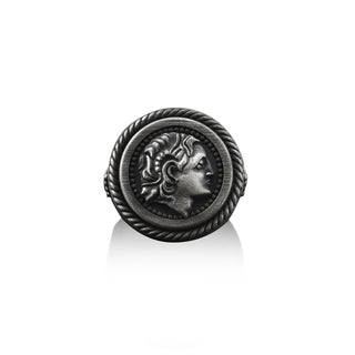 Alexander The Great Handmade Sterling Silver Signet Ring, Greek Mythology Signet Man Ring, Alexander The Great Men Jewelry, Ring For Men