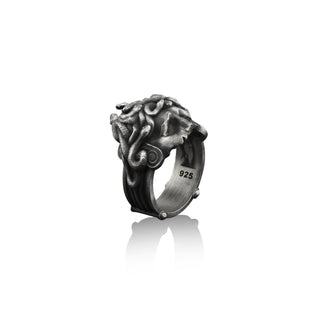 Wounded Medusa Handmade Sterling Silver Men Biker Ring, Greek Mythology Ring, Medusa Gothic Ring, Medusa Silver Men Jewelry, Ring for men