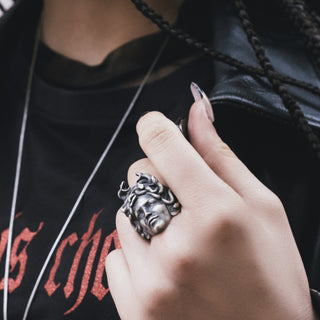 Gorgon Medusa Handmade Sterling Silver Men Biker Ring, Greek Mythology Ring, Medusa Gothic Ring, Gorgon Medusa Silver Jewelry, Ring For Men