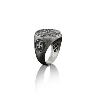 Cross Knights Templar Seal Handmade Sterling Silver Signet Ring, Cross Christian Signet Ring, Cross Christian Knights Templar Seal Jewelry