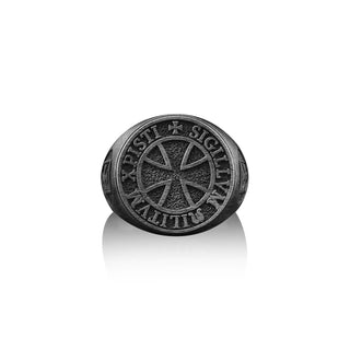 Cross Knights Templar Seal Handmade Sterling Silver Signet Ring, Cross Christian Signet Ring, Cross Christian Knights Templar Seal Jewelry