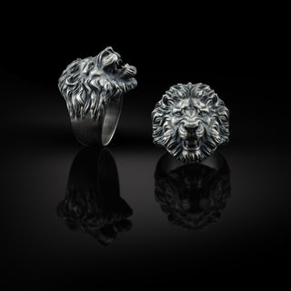Men Silver Lion Ring, Men Lion Head Ring, Signet Silver Lion Ring, Mens Oxidized Ring, Men African Jewelry, Zodiac Lion Rings, Men Gift Ring