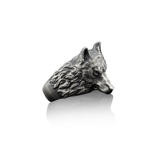 Wolf Handmade Silver Ring, 3D Wolf Head Silver Jewelry, Wolf Head Sterling Silver Men Ring, 3D Wolf Head Gift, Animal Ring, Memorial Gift