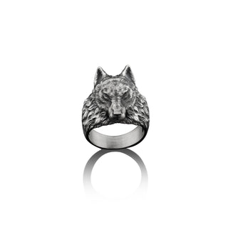Wolf Handmade Silver Ring, 3D Wolf Head Silver Jewelry, Wolf Head Sterling Silver Men Ring, 3D Wolf Head Gift, Animal Ring, Memorial Gift