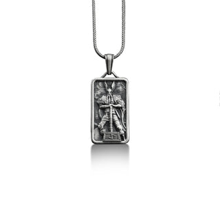 Thor with hammer rectangle pendant with custom name, Norse mythology personalized necklace in silver, Mjolnir pendant