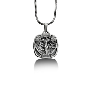 Scandinavian mara necklace for men in sterling silver, Personalized norse mythology necklace, Engraved fantasy necklace