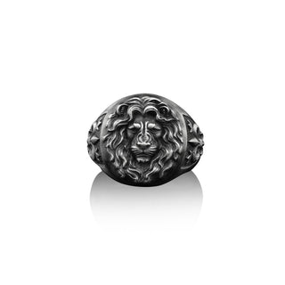 Zodiac Zodiac Leo Signet Ring For Men in Sterling Silver, 3D Lion Head Ring, Animal Ring, Leo Zodiac Ring, Zodiac Animal Silver Men Jewelry