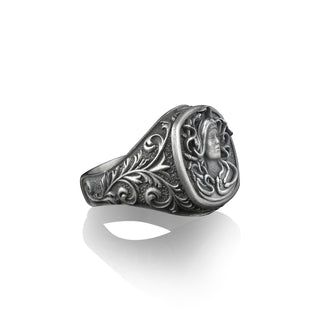Gorgon Medusa Head Signet Ring For Men in Sterling Silver, Ancient Greek Mythology Silver Jewelry, Small Gifts for Her, Gift Jewelry For Men