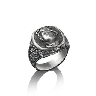 Gorgon Medusa Signet Ring, Sterling Silver Square Signet Ring, Greek Mythology, Pinky Rings for Women, Mens Signet Ring, Unique Signet Ring