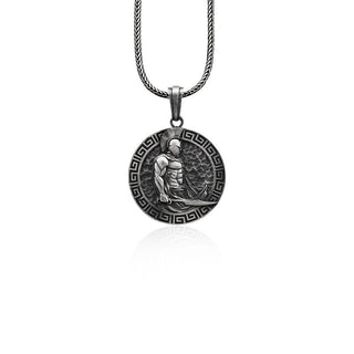 Greek Spartan Necklace For men in Sterling Silver, Men's Warrior Pendant, Leonidas Pendant, Husband Gift Neckalce, Greek Men Mythology Gift
