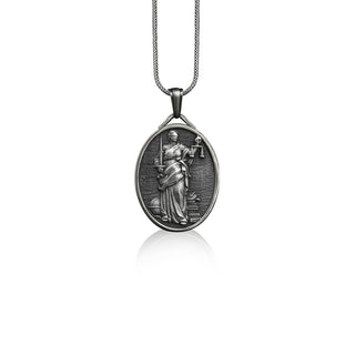 Lady justice art sterling silver necklace for friend, Scales of justice pendant with custom name, Greek goddess necklace
